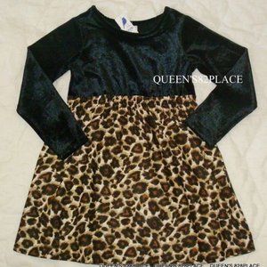 Nwt Dress Girls 4 4T Beige Black Velvet Animal Print Christmas Holiday Leopard